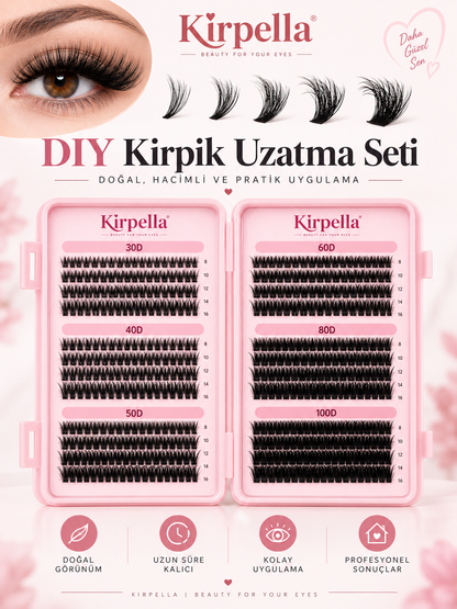 Kirpella® DIY Takma Kirpik Seti – 600 Parça Farklı Yoğunluklarda Kirpik